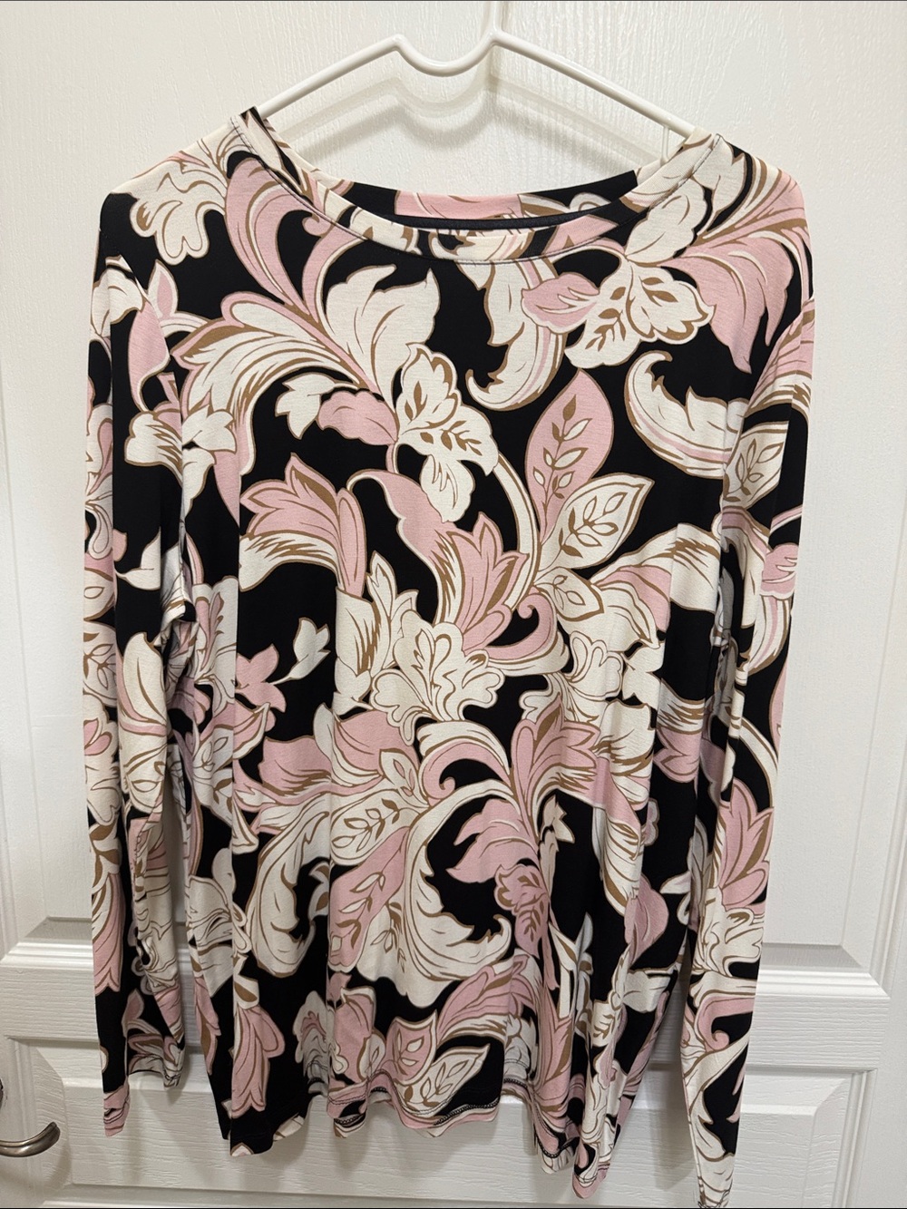 Chico's Black Floral Swirl Long Sleeve Tunic with Pink & Cream Accents